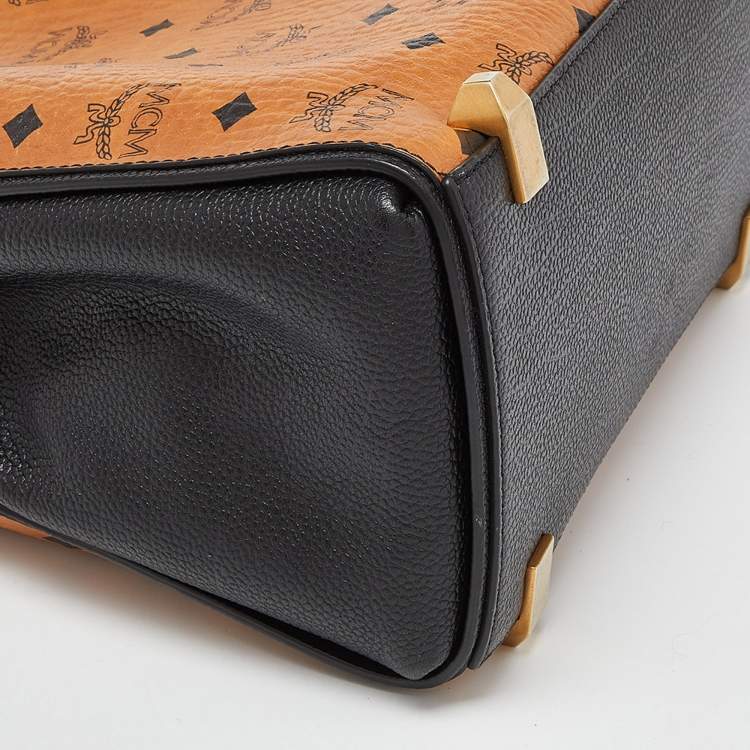 مملوكة مسبقًا MCM Cognac/Black Visetos Coated Canvas and Leather Corina Tote