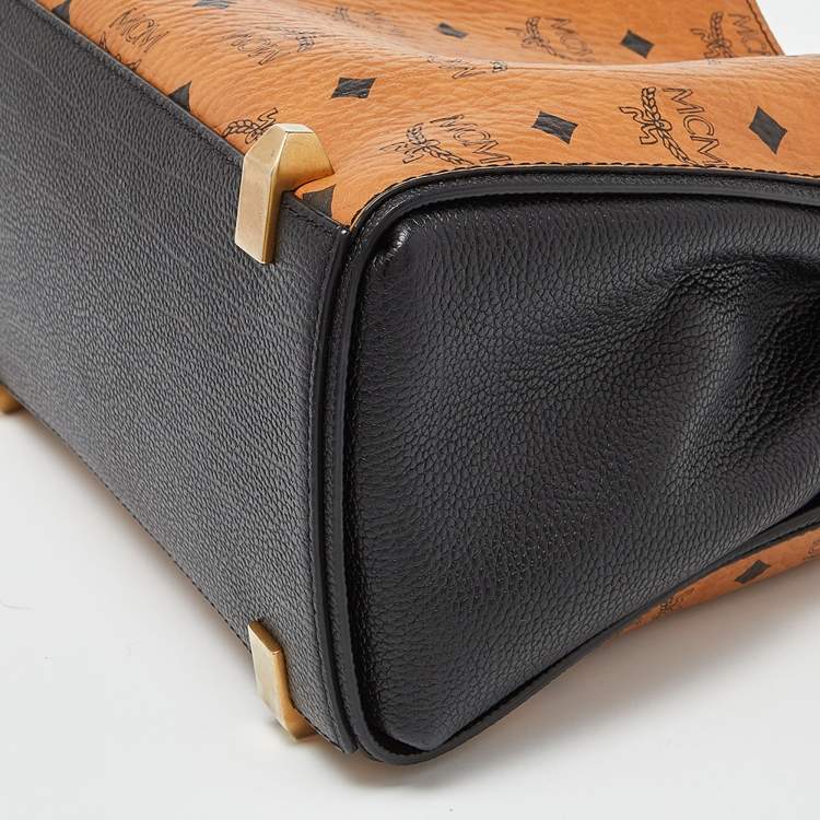 مملوكة مسبقًا MCM Cognac/Black Visetos Coated Canvas and Leather Corina Tote