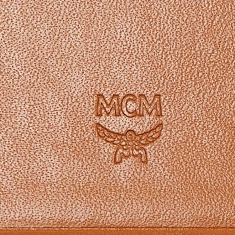 Pre Owned MCM Cognac/Black Visetos Coated Canvas and Leather Flap Trifold Wallet