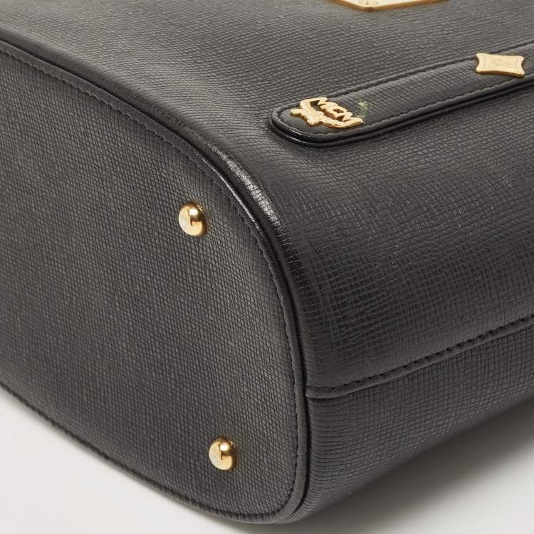Pre Owned MCM Black Leather Studded Bucket Tote