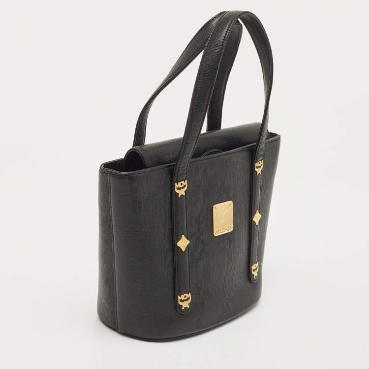 Pre Owned MCM Black Leather Studded Bucket Tote