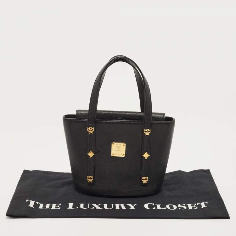 Pre Owned MCM Black Leather Studded Bucket Tote