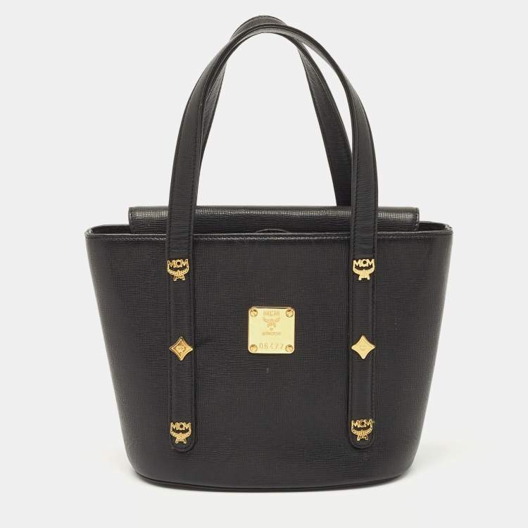 Pre Owned MCM Black Leather Studded Bucket Tote