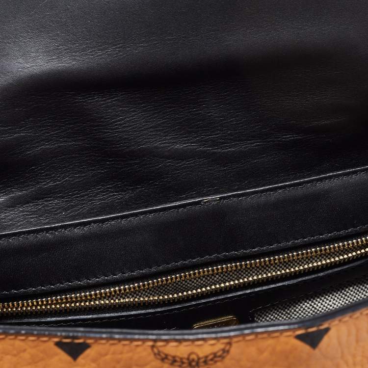 Pre Owned MCM Black/Cognac Visetos Leather Top Handle Bag