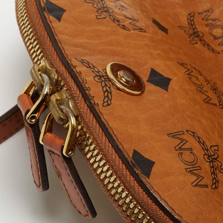 Pre Owned MCM Cognac Visetos Coated Canvas and Leather Flap Crossbody Bag