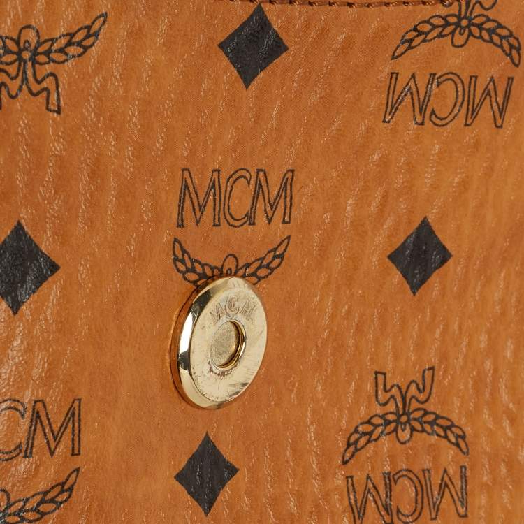 Pre Owned MCM Cognac Visetos Coated Canvas and Leather Flap Crossbody Bag
