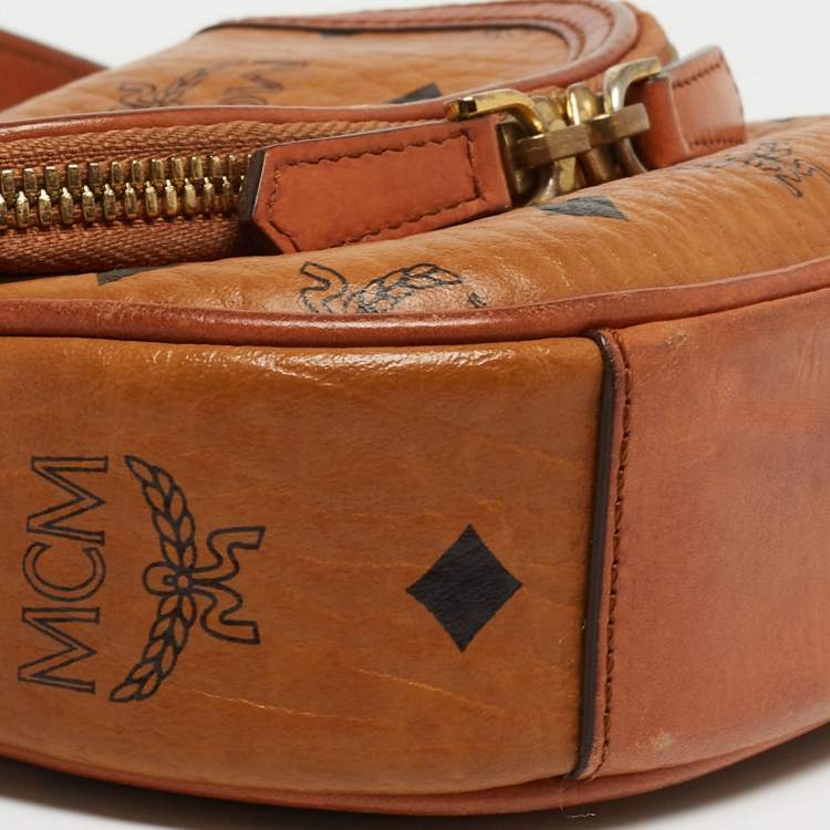 Pre Owned MCM Cognac Visetos Coated Canvas and Leather Flap Crossbody Bag