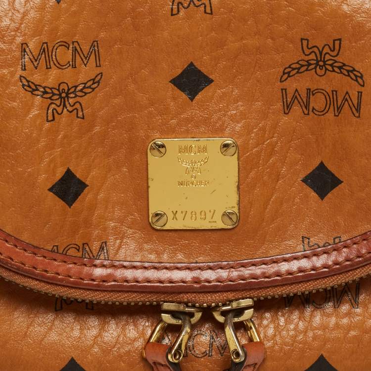 Pre Owned MCM Cognac Visetos Coated Canvas and Leather Flap Crossbody Bag