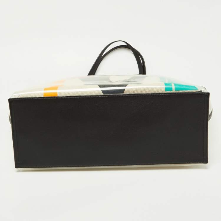 Pre Owned MCM Transparent/Black PVC and Leather Glitch Logo Shopper Tote 