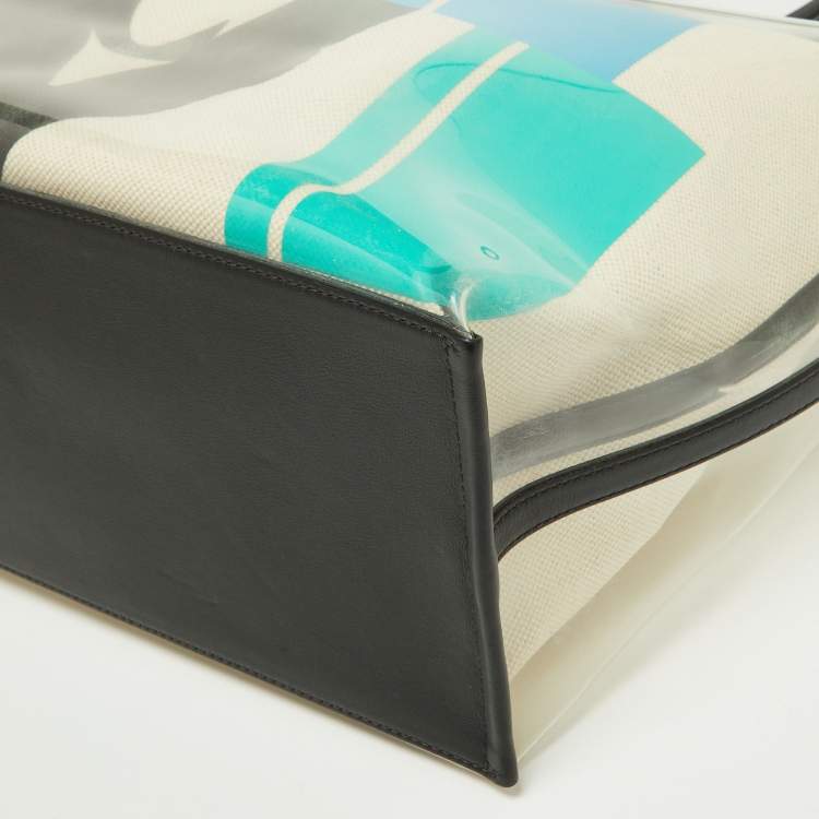 Pre Owned MCM Transparent/Black PVC and Leather Glitch Logo Shopper Tote 