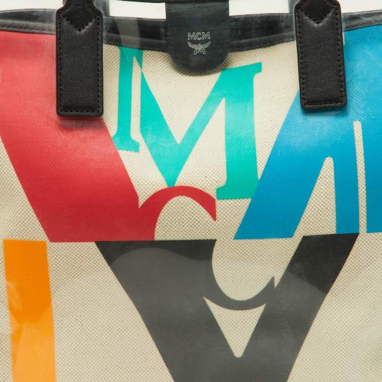 Pre Owned MCM Transparent/Black PVC and Leather Glitch Logo Shopper Tote 