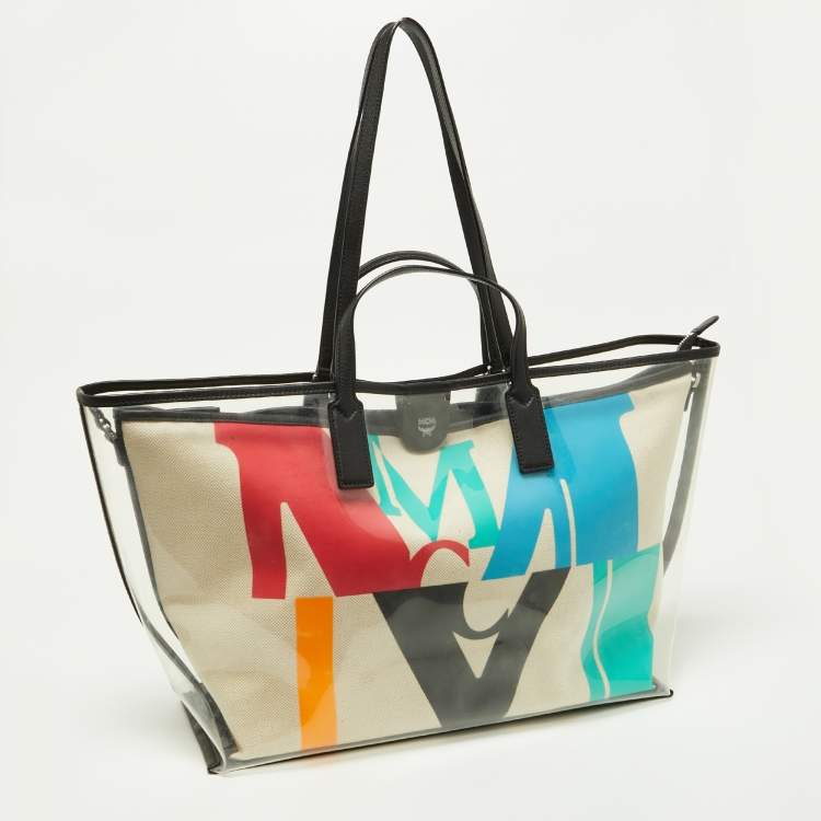 Pre Owned MCM Transparent/Black PVC and Leather Glitch Logo Shopper Tote 