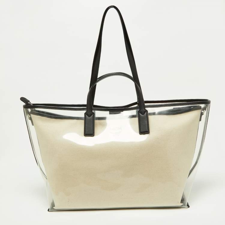 Pre Owned MCM Transparent/Black PVC and Leather Glitch Logo Shopper Tote 