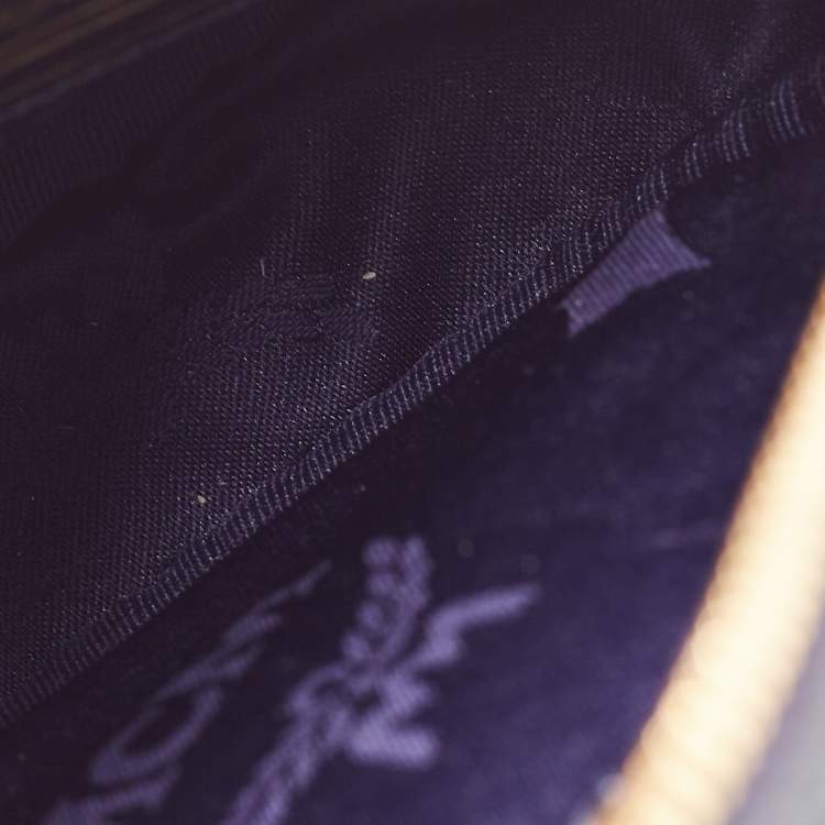 Pre Owned MCM Navy Blue/White Visetos Coated Canvas and Leather Tambourine Round Bag