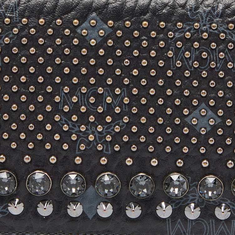 Pre Owned MCM Black Visetos Coated Canvas Embellished Continental Wallet