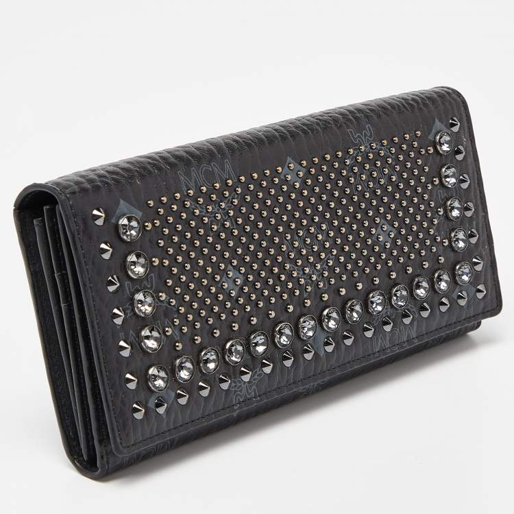 Pre Owned MCM Black Visetos Coated Canvas Embellished Continental Wallet