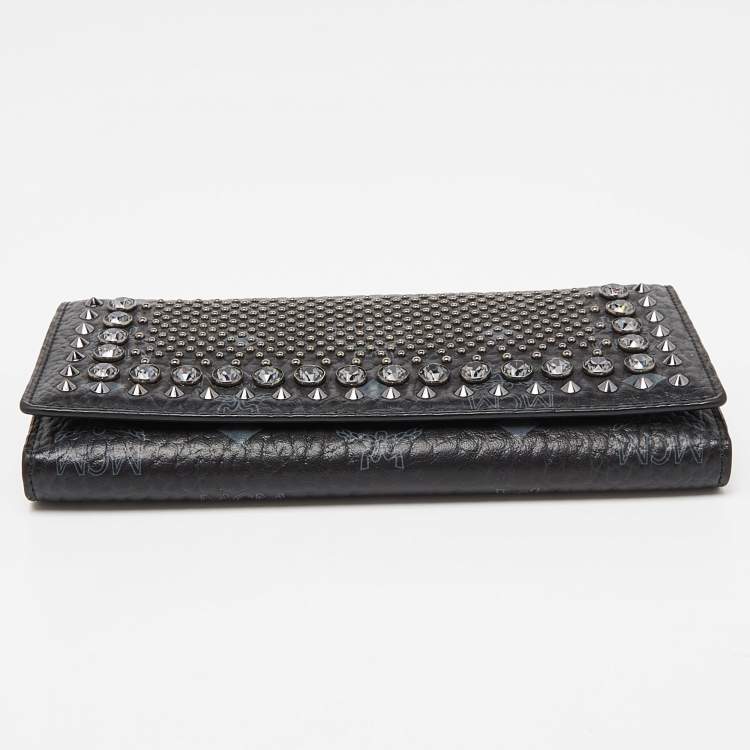Pre Owned MCM Black Visetos Coated Canvas Embellished Continental Wallet