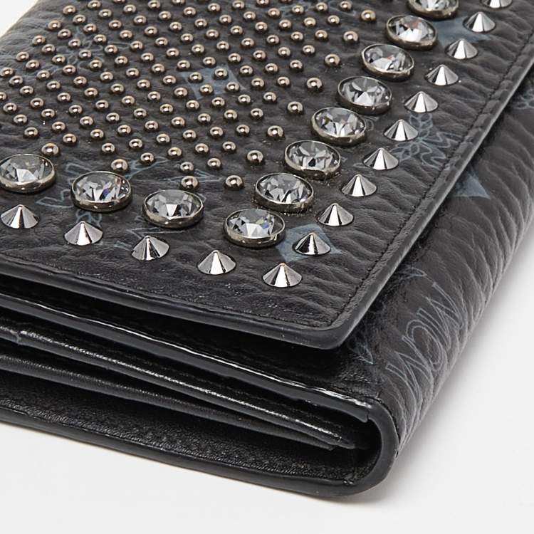 Pre Owned MCM Black Visetos Coated Canvas Embellished Continental Wallet