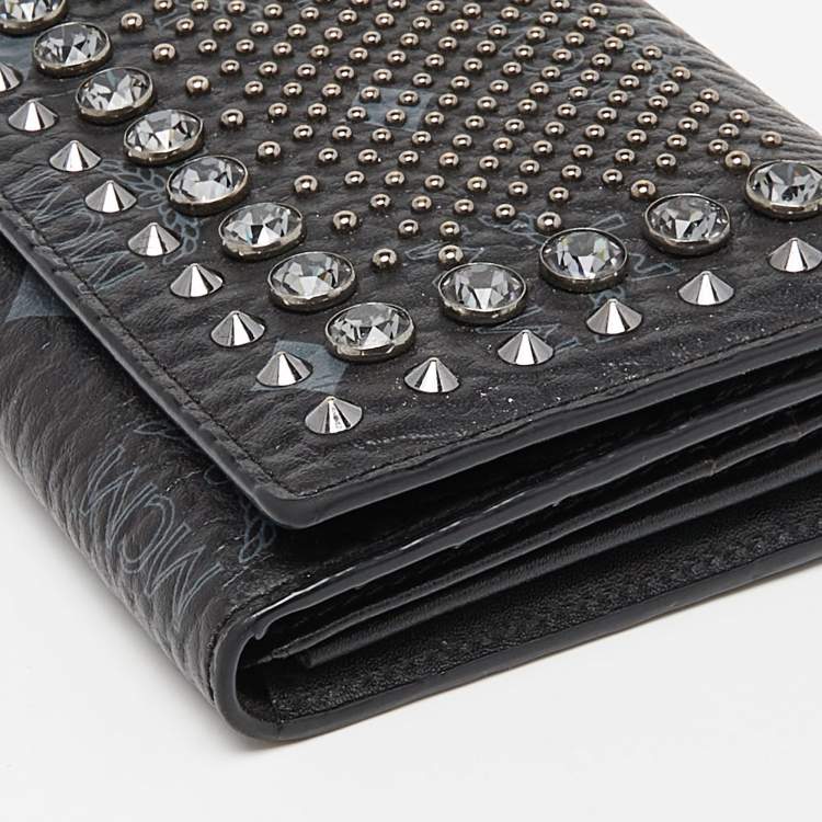 Pre Owned MCM Black Visetos Coated Canvas Embellished Continental Wallet