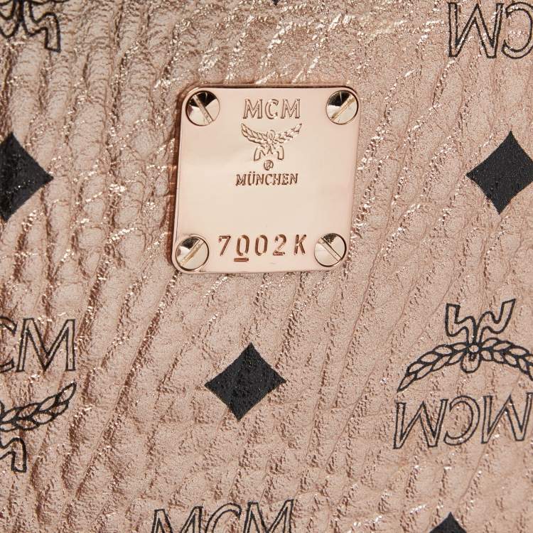 Pre Owned MCM Metallic Rose Gold Visetos Coated Canvas and Leather Shopper Tote