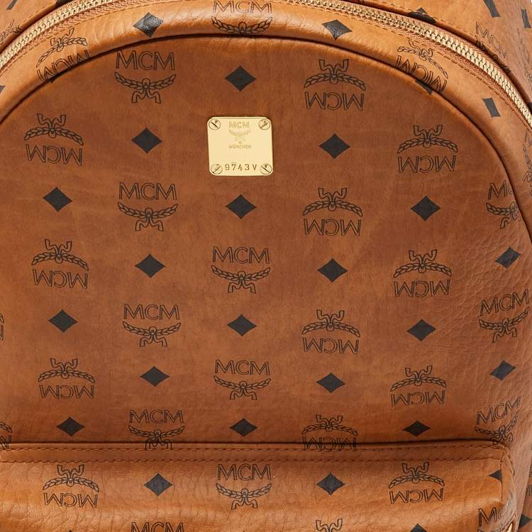 Pre Owned MCM Cognac Visetos Coated Canvas Large Stark Backpack