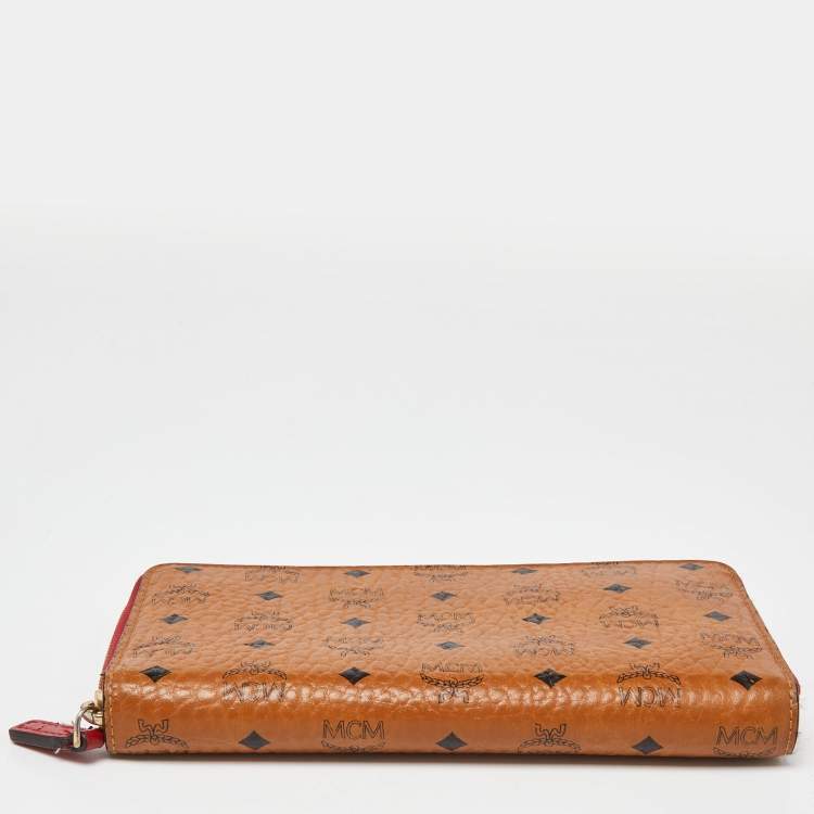Pre Owned MCM Black/Cognac Visetos Coated Canvas Zip Around Wallet