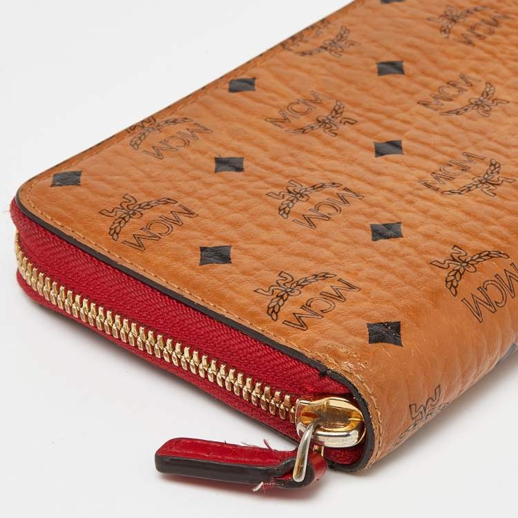 Pre Owned MCM Black/Cognac Visetos Coated Canvas Zip Around Wallet
