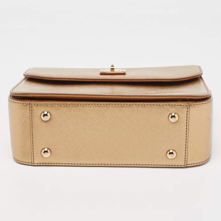 Pre Owned MCM Bronze Leather Turnlock Flap Top Handle Bag