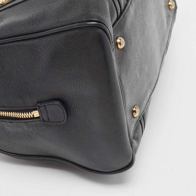 Pre Owned MCM Black Leather Vintage Studded Logo Motifs Boston Bag