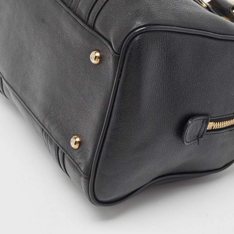 Pre Owned MCM Black Leather Vintage Studded Logo Motifs Boston Bag