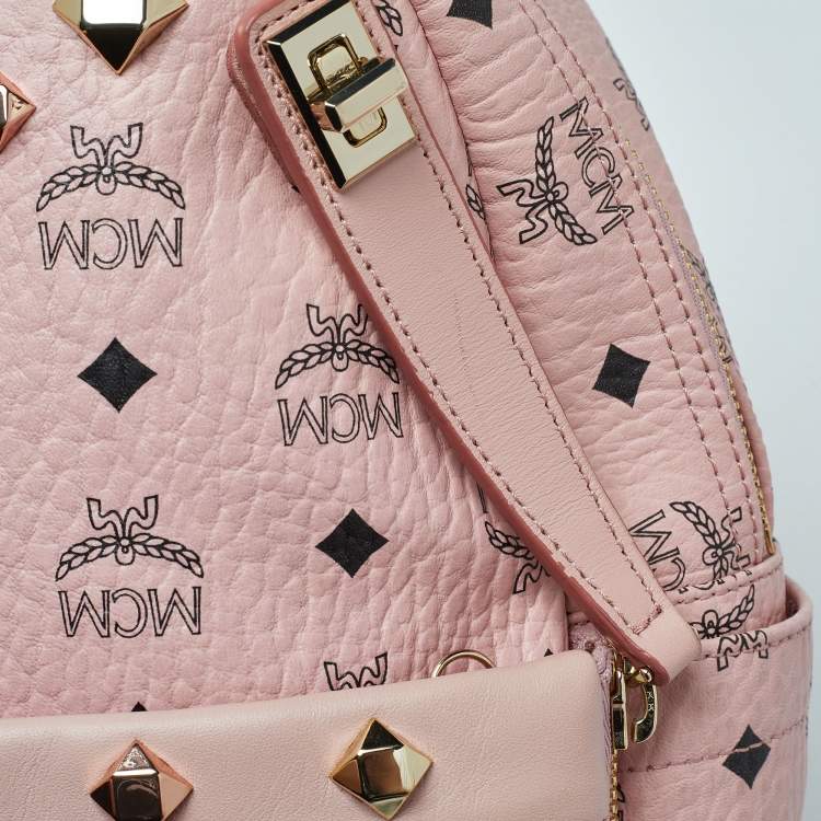 Pre Owned MCM Pink/Black Visetos Coated Canvas and Leather Dual Stark Backpack