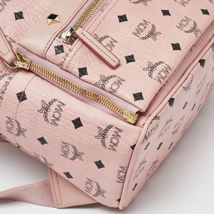 Pre Owned MCM Pink/Black Visetos Coated Canvas and Leather Dual Stark Backpack