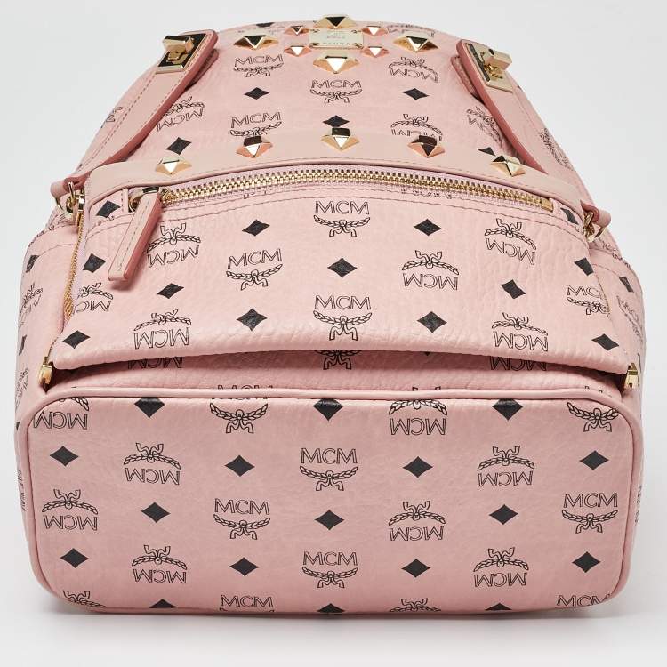 Pre Owned MCM Pink/Black Visetos Coated Canvas and Leather Dual Stark Backpack