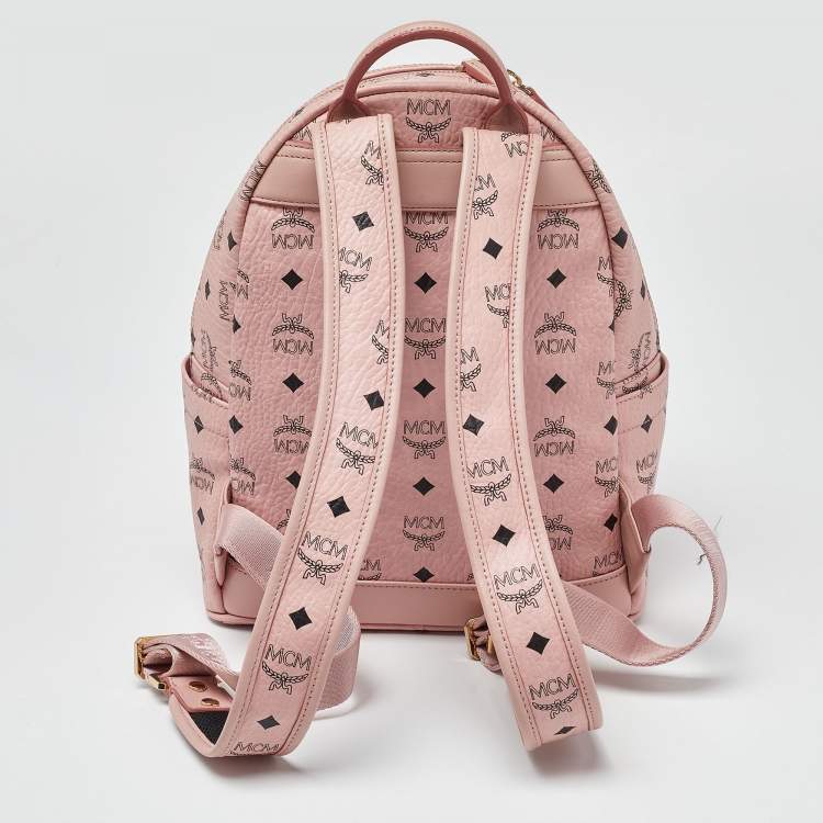 Pre Owned MCM Pink/Black Visetos Coated Canvas and Leather Dual Stark Backpack