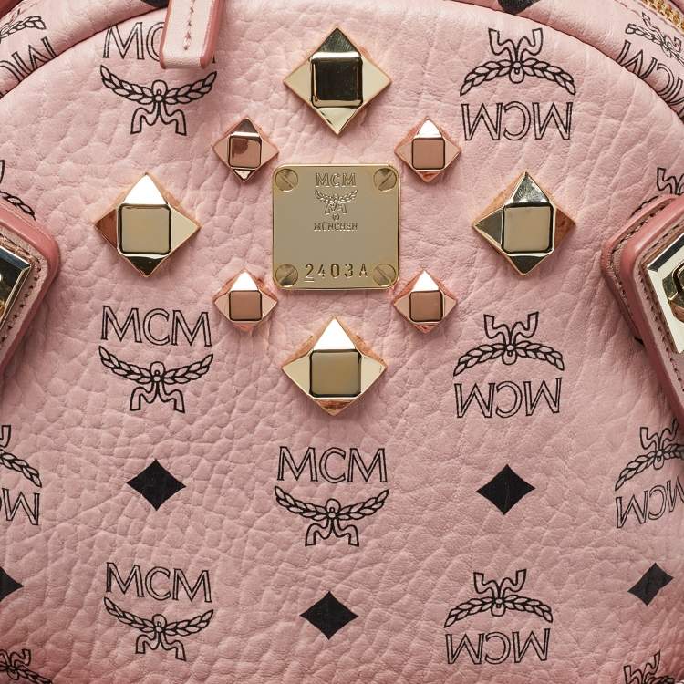 Pre Owned MCM Pink/Black Visetos Coated Canvas and Leather Dual Stark Backpack