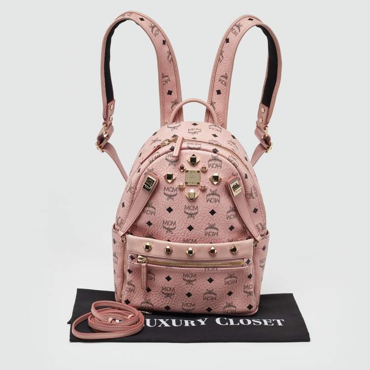 Pre Owned MCM Pink/Black Visetos Coated Canvas and Leather Dual Stark Backpack