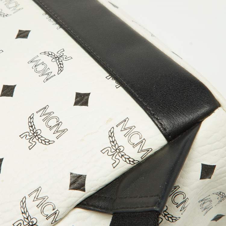 Pre Owned MCM White/Black Visetos Coated Canvas Small Studs Stark Backpack