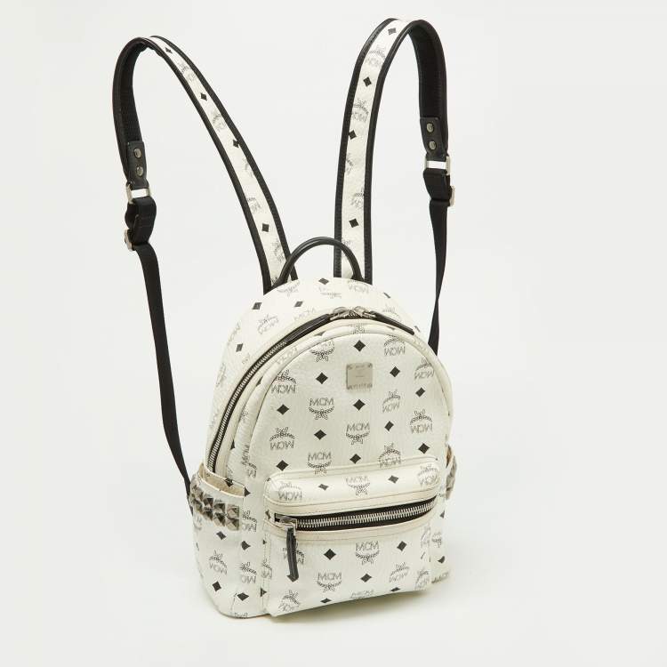 Pre Owned MCM White/Black Visetos Coated Canvas Small Studs Stark Backpack