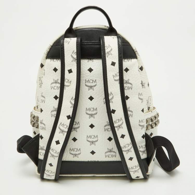 Pre Owned MCM White/Black Visetos Coated Canvas Small Studs Stark Backpack