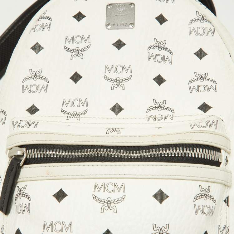 Pre Owned MCM White/Black Visetos Coated Canvas Small Studs Stark Backpack