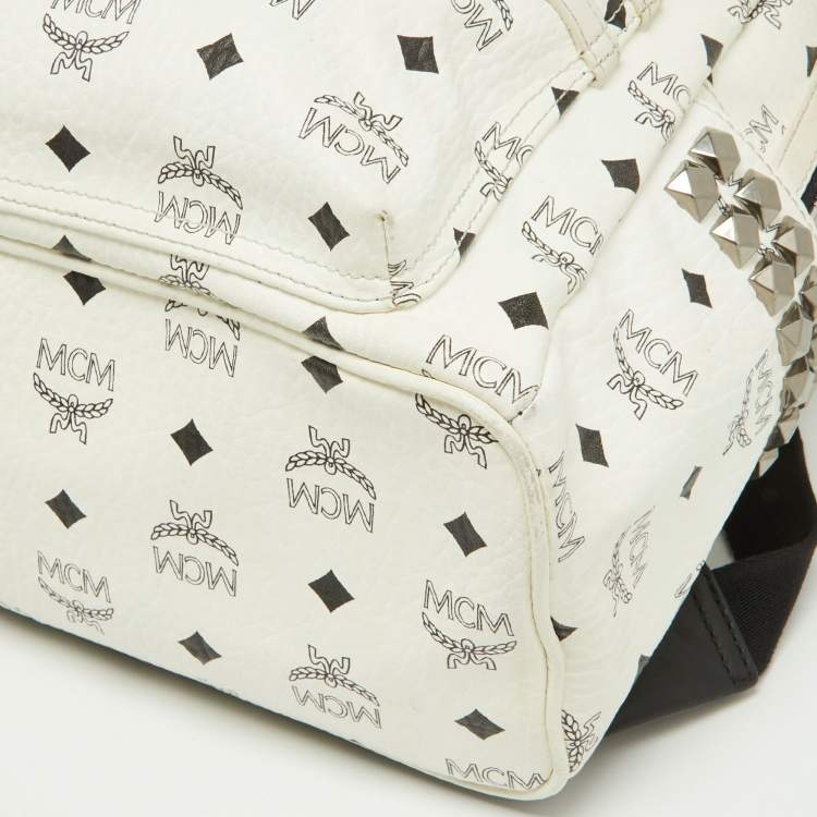 Pre Owned MCM White/Black Visetos Coated Canvas Small Studs Stark Backpack