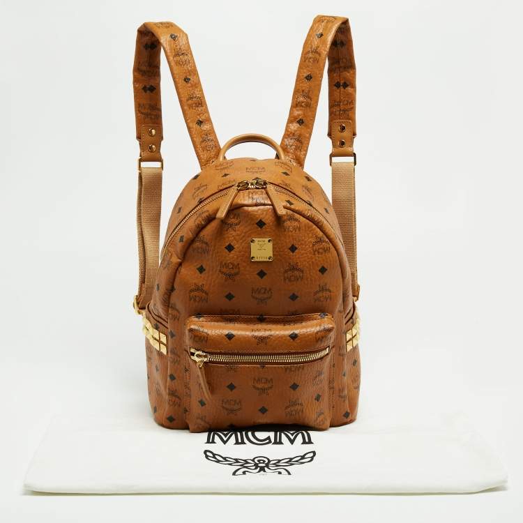 مملوكة مسبقًا MCM Cognac Visetos Coated Canvas Small Studs Stark Backpack