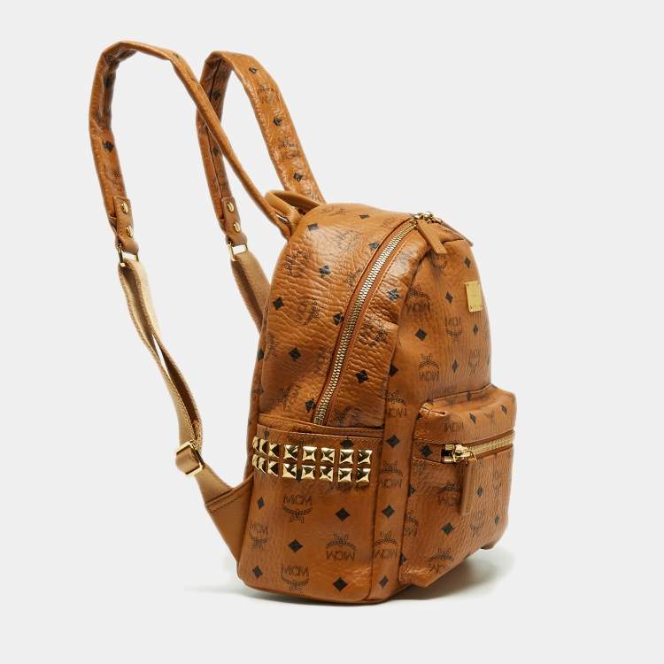 مملوكة مسبقًا MCM Cognac Visetos Coated Canvas Small Studs Stark Backpack