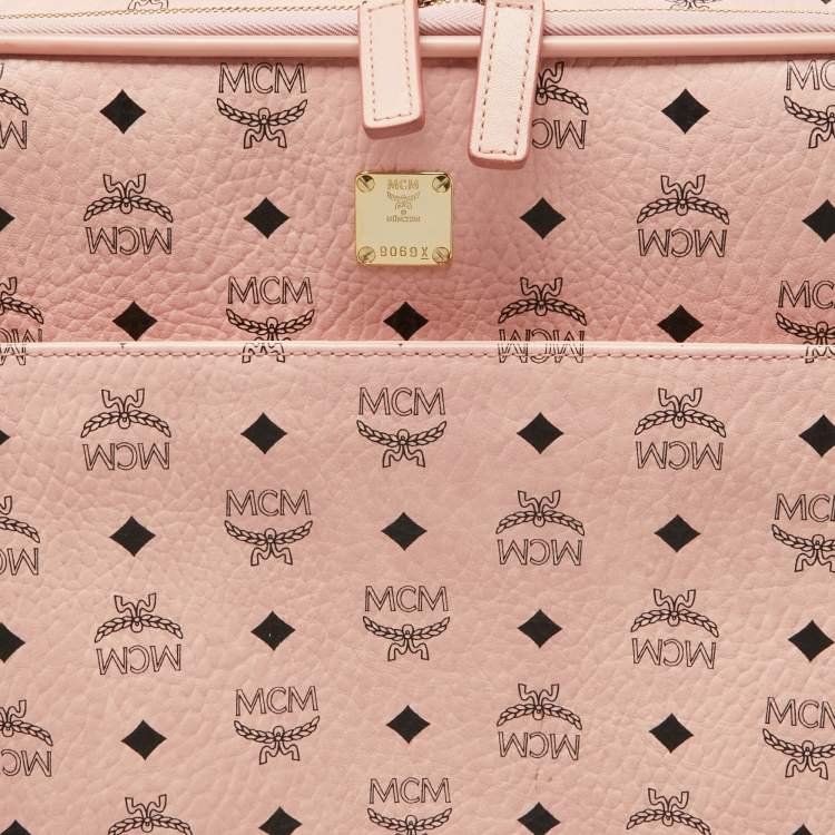 Pre Owned MCM Pink Visetos Coated Canvas Traveler Cabin Luggage 