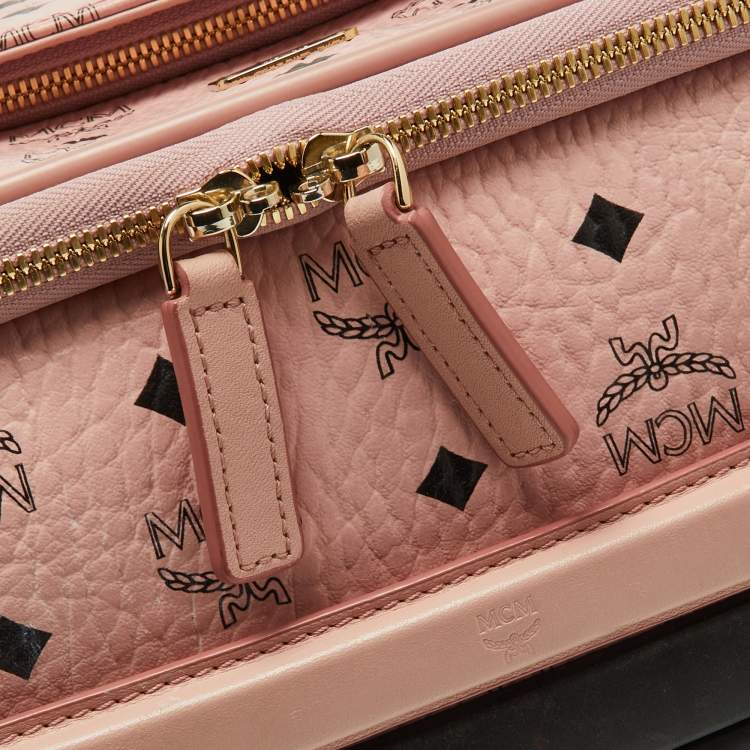 Pre Owned MCM Pink Visetos Coated Canvas Traveler Cabin Luggage 