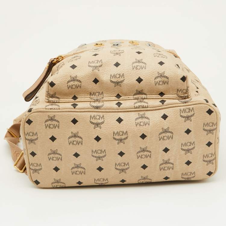 Pre Owned MCM Beige Visetos Coated Canvas and Leather Stark Side Studs Backpack