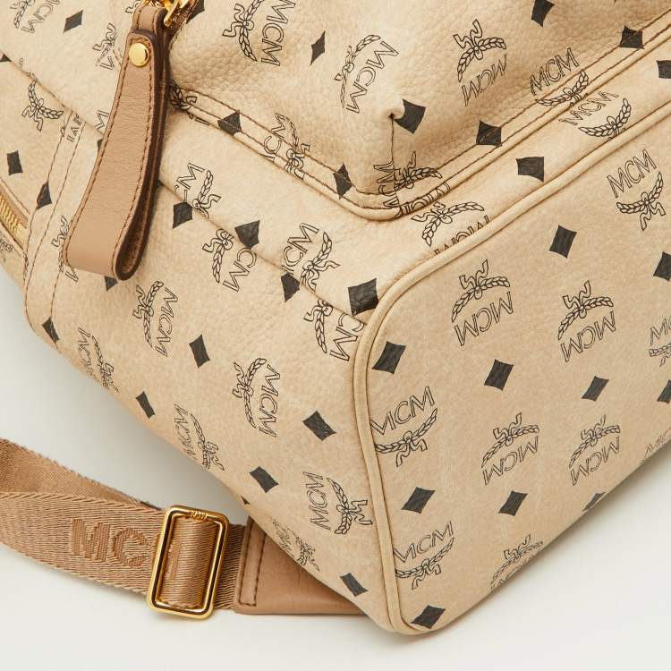 Pre Owned MCM Beige Visetos Coated Canvas and Leather Stark Side Studs Backpack