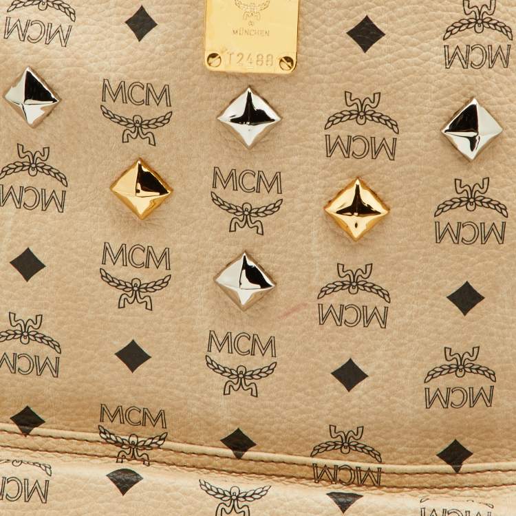 Pre Owned MCM Beige Visetos Coated Canvas and Leather Stark Side Studs Backpack