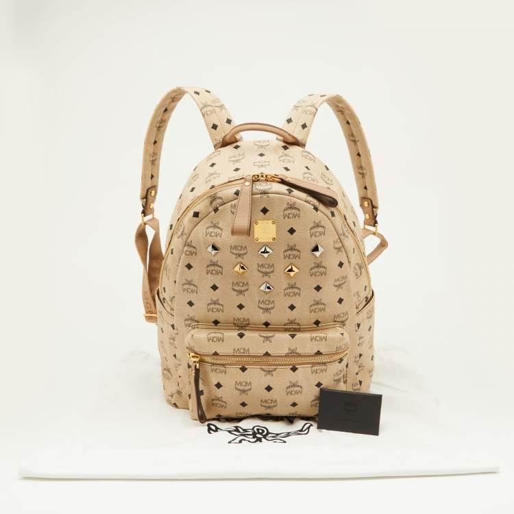 Pre Owned MCM Beige Visetos Coated Canvas and Leather Stark Side Studs Backpack