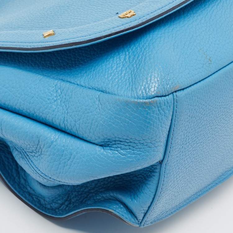 Pre Owned MCM Blue Leather Studded Flap Hobo